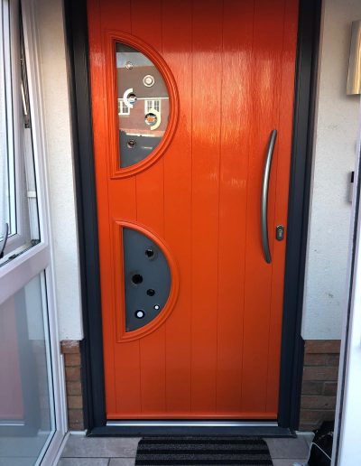 Orange Door With Anthracite Grey Frame & Custom made Glass